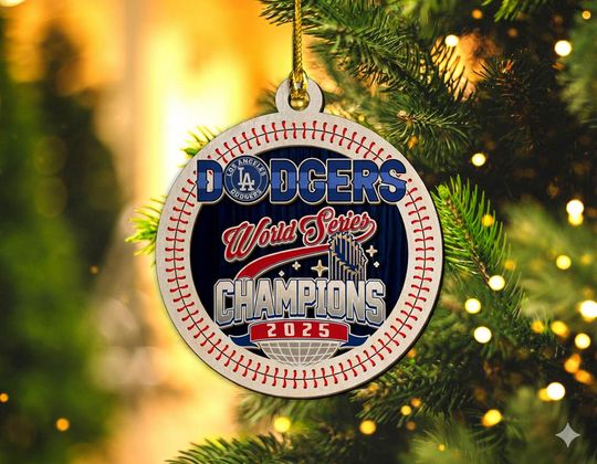 Discover LA 2025 Champs Wood Ornament, Baseball Stitch Border Gift, Los Angeles Fan Keepsake, LA Victory Home Plate Decor