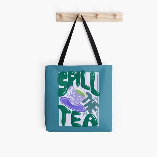 Discover Spill the tea - retro hand lettering - green and purple Tote Bag