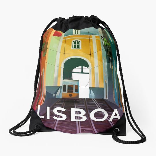 Discover LIsboa lisbon, vintage travel poster, Drawstring Bag