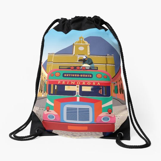 Discover Guatemala travel poster antigua guatemala print sticker travel Drawstring Bag
