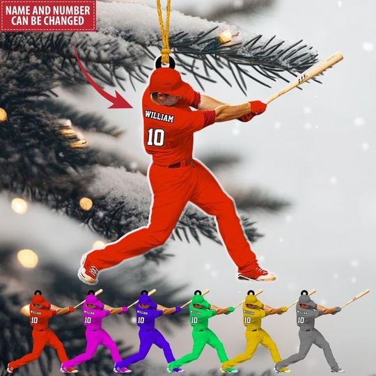 Discover Custom Baseball Player Ornament  Personalized Name & Number Christmas Tree Gift  Acrylic Holiday Keepsake for Boys, Coaches, or Fans