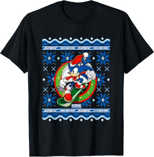 Discover Sonic The Hedgehog Christmas Shredding Sonic Ugly Sweater T-Shirt