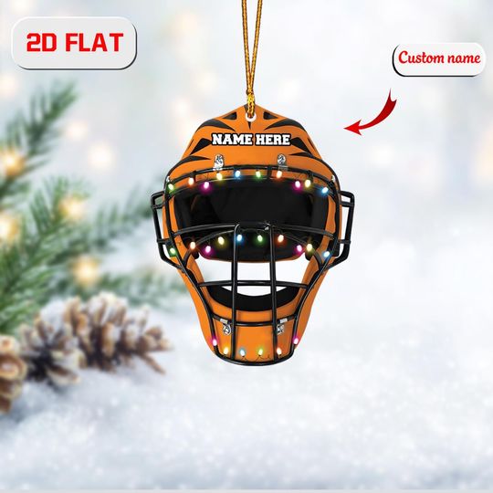 Discover Personalized Baseball Catcher Mask Ornament: 2D Acrylic Christmas Decor