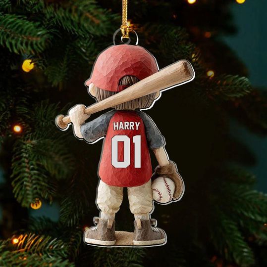 Discover Personalized Baseball Boy Acrylic Christmas Ornament, Baseball Player Ornament, Baseball Keepsake, Baseball Xmas Ornament, 2D FLAT Ornament