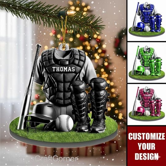 Discover Custom Baseball Catcher Ornament, Personalized Acrylic Christmas Ornament for Players, Unique Sports Keepsake Gift for Baseball Lovers
