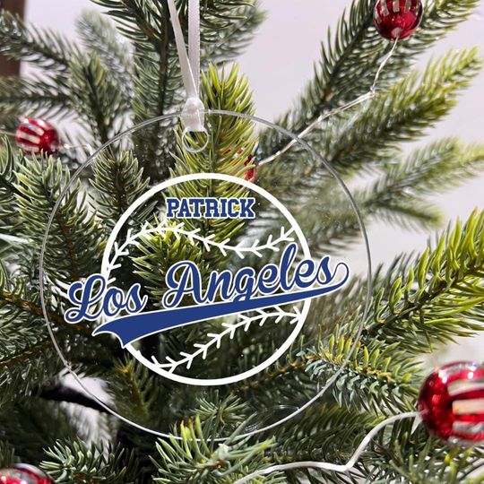 Personalized Ornament Baseball Sports Team Fan Xmas Keepsake 3.5" Acrylic Festive Holiday Christmas Tree Hanging Decoration Gift Los Angeles