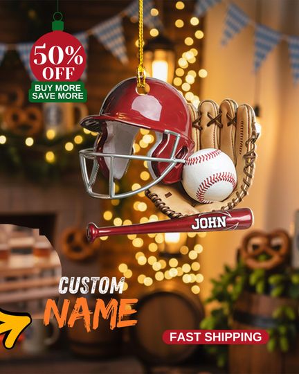 Discover Custom Baseball Christmas 2D Flat Acrylic Ornaments, Baseball Lover Christmas Gift, Custom Name Baseball Bat Acrylic Ornament,Baseball Gifts