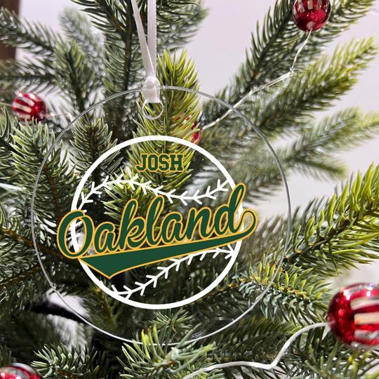 Discover Personalized Ornament Baseball Sports Team Fan Xmas Keepsake 3.5" Acrylic Festive Holiday Christmas Tree Hanging Decoration Gift - Oakland