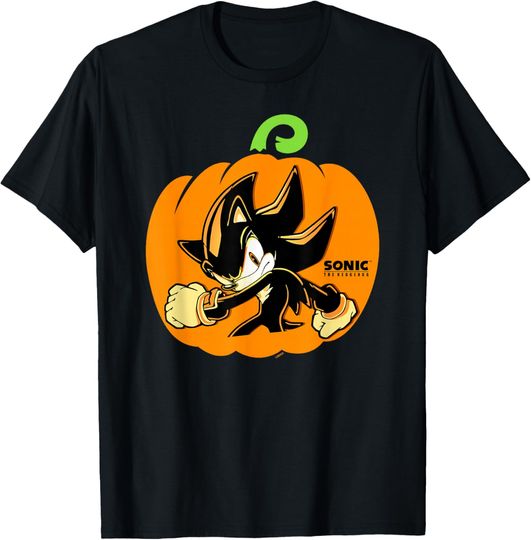Discover Sonic The Hedgehog Halloween Shadow In Pumpkin Chest Logo T-Shirt