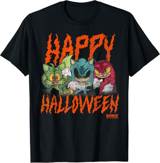 Discover Sonic The Hedgehog Halloween Happy Halloween Distressed T-Shirt