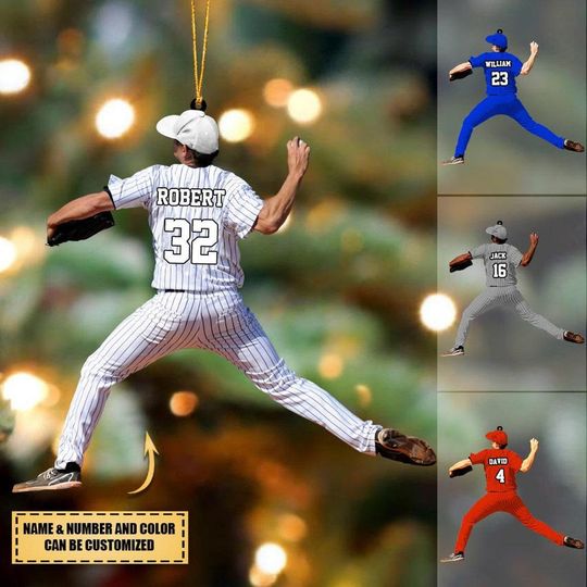 Discover Personalized Baseball Ornament, Pitcher Throw Ball Ornament, Custom Acrylic Ornament, Baseball Keepsake, Baseball Christmas Ornament
