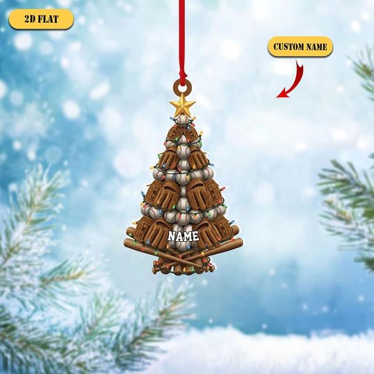 Discover Personalized Baseball Christmas Tree 2D Flat Acrylic Ornament, Custom Name Sports Ornament, Gift for Baseball Player, Coach or Fan