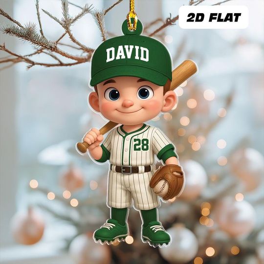 Discover Kid Baseball Christmas Ornament, Custom Ornament Acrylic 2D Flat Not 3d, Baseball Ornament For Boy, Daseball Player Sports, Christmas Decor