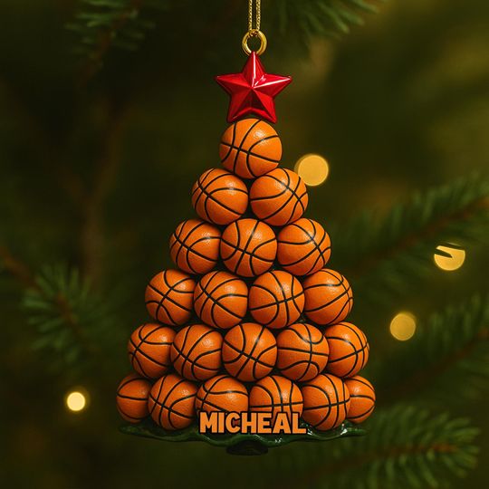 Discover Personalized Basketball Christmas Tree Ornament, Basketball Hoop Christmas 2D Flat Ornament, Basketball Dad Custom name Ornament,Baseketball