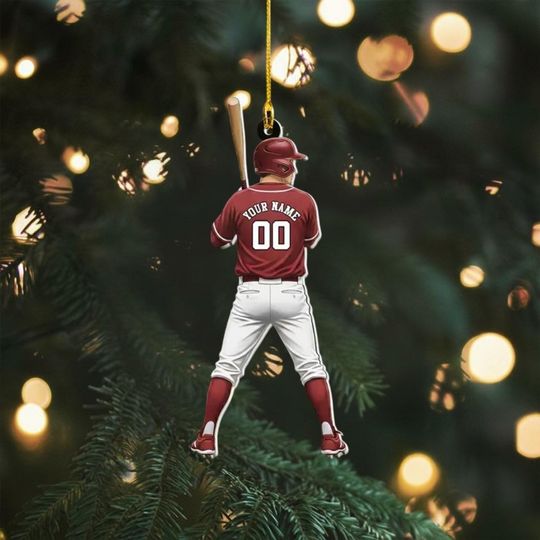 Personalized Baseball Ornament, 2D Acrylic Player Decoration, Custom Sports Christmas Tree Gift for Baseball Fans and Team Spirit Ornament