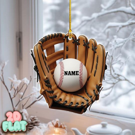 Discover Personalized 2D Flat Glove And Ball Ornament, Custom Name Sports Christmas Gift, Baseball Holiday Tree Ornament For Player Or Coach