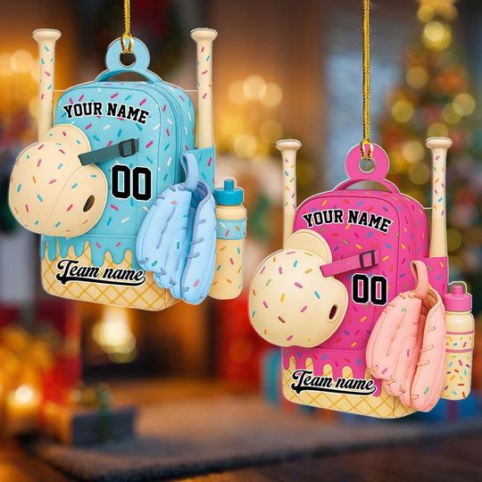 Discover Baseball Bag Personalized Christmas Ornament Ice Cream Drip Baseball With Name Number Ornament Custom Name Baseball Team Gift Drip Sprinkles