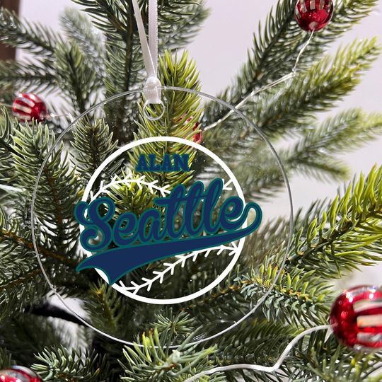 Discover Personalized Ornament Baseball Sports Team Fan Xmas Keepsake 3.5" Acrylic Festive Holiday Christmas Tree Hanging Decoration Gift - Seattle