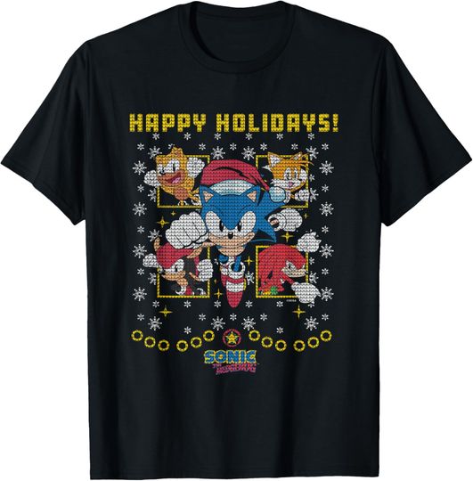 Discover Sonic The Hedgehog Christmas Panels Vintage Ugly Sweater T-Shirt