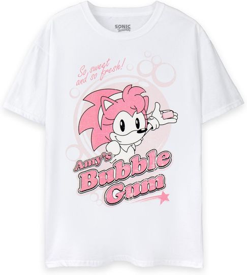 Discover Sonic The Hedgehog White Women's Amy's Bubblegum T-Shirt | Amy Rose Design | Authentic Sonic Merchandise for Sonic Fans
