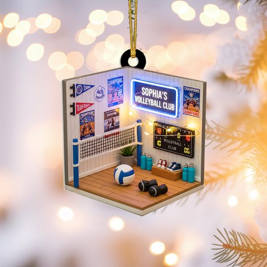 Discover Personalized Volleyball Club Ornament with LED Gym Scene, Custom Name Sports Acrylic Christmas Ornament Gift for Volleyball Player 2025