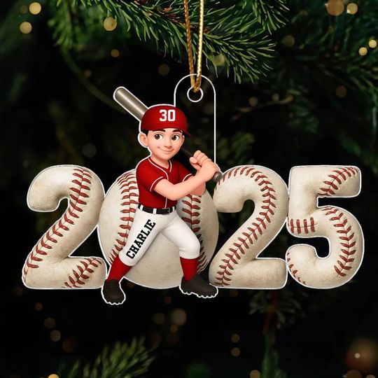 Discover 3D Effect Baseball Player Ornament 2025 - Personalized Acrylic Christmas Gift for Teen Boy, Girl, Daughter, or Son, Sports Keepsake