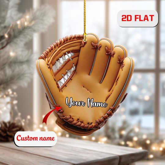 Discover 2D Acrylic Christmas Ornament, Custom Name Baseball Glove Decor, Personalized Sports Ornament, Holiday Gift for Baseball Player, Xmas