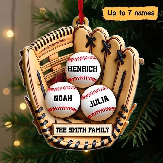 Discover Baseball Family Glove 3D Effect Sport Lover Personalized Acrylic Ornament