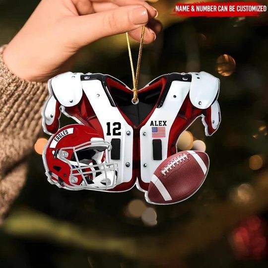 Discover Football Helmet & Shoulder Pad Ornament - Custom Acrylic Football Player Gear With Name, Number and Team, Personalized Xmas Gift For Fans
