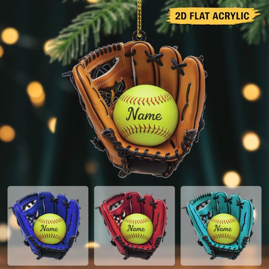Discover Personalized Baseball Glove Ornament Acrylic | Custom Softball Name Tree Decor | Christmas Gift for Player, Coach, or Sports Fan