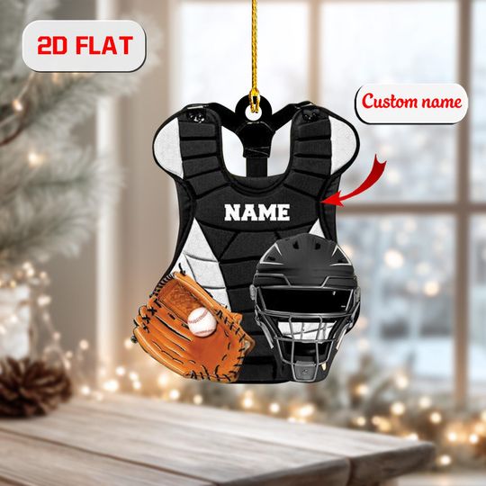 2D Acrylic Christmas Ornament, Baseball Catcher Gear Holiday Decor, Sports Ornament for Players, Unique Xmas Tree Gift, Christmas Gift