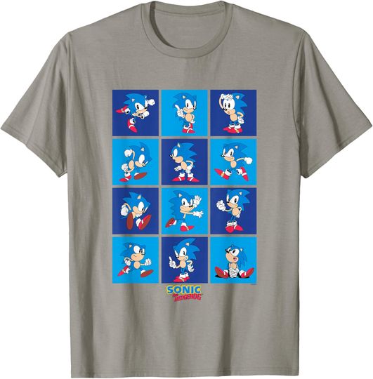 Discover Sonic The Hedgehog Many Poses Of Sonic Retro Panels T-Shirt