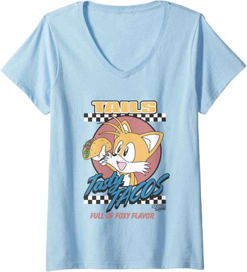Discover Womens Sonic The Hedgehog Tails Tasty Tacos Foxy Flavor Vintage V-Neck T-Shirt
