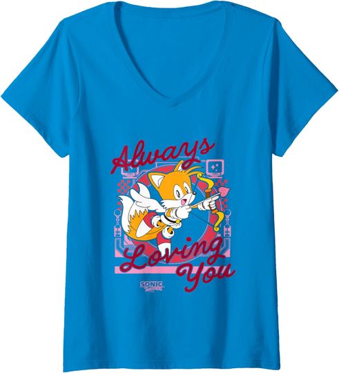 Discover Womens Sonic The Hedgehog Valentine's Day Miles Always Loving You V-Neck T-Shirt