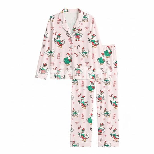 Discover Goose Christmas Pajama Set, Santa Pjs,Holiday Goose Print Sleepwear, Pink Christmas PJs for Women, Anniversary Gift for Her PSJ1054