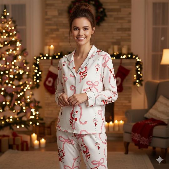 Discover Coquette Christmas Pajama Set, Cartoon Loungewear, Mommy and Me Pjs, Matching PJs, Retro Mother Daughter Gift, Gift for Her PSJ785