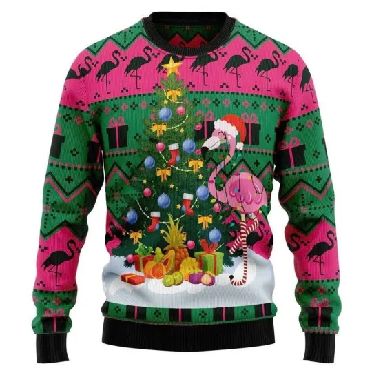Flamingo Christmas Tree Ugly Christmas Sweater, Funny Holiday Sweatshirt