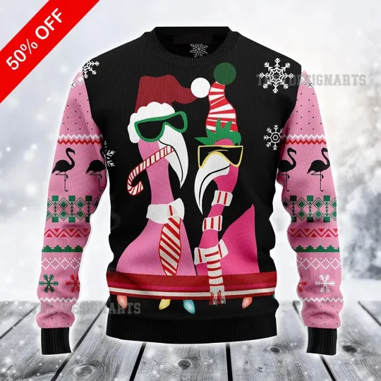 Discover Candy Cane Flamingo Ugly Christmas Sweater | Funny Holiday Sweatshirt