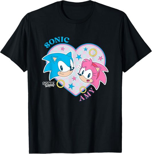 Discover Sonic The Hedgehog Sonic & Amy Heart Shaped Portrait Retro T-Shirt