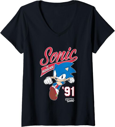 Discover Womens Sonic The Hedgehog '91 Epic Run Sports Style Logo V-Neck T-Shirt