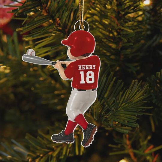 Discover Personalized Baseball Player Ornament, Kid Hitting Ball, 3D Effect Acrylic Ornament, gift for kids