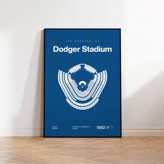 LA Dodgers Poster, Los Angeles Dodger Stadium Baseball Print, Mid Century Modern Sports Wall Art