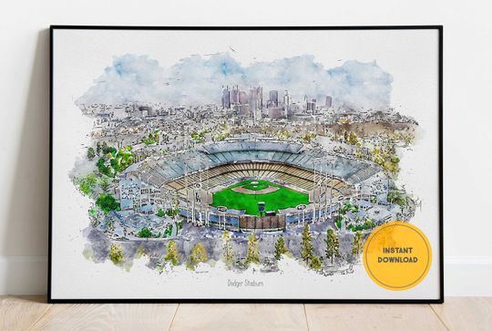Discover Los Angeles Dodgers Baseball Poster, Dodger Stadium Print, Printable Wall Art, Sports Wall Decor