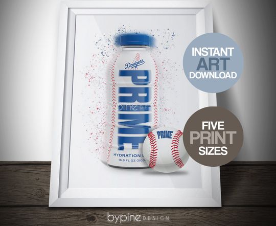 Discover Prime Inspired LA Dodgers  Print Watercolour Wall Art Prime Hydration Bottle   KSI Logan Paul Youtube Poster Baseball
