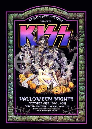 KISS 1998 Halloween Night Dodgers Stadium Custom RP Concert Poster Print Clean Clear Image
