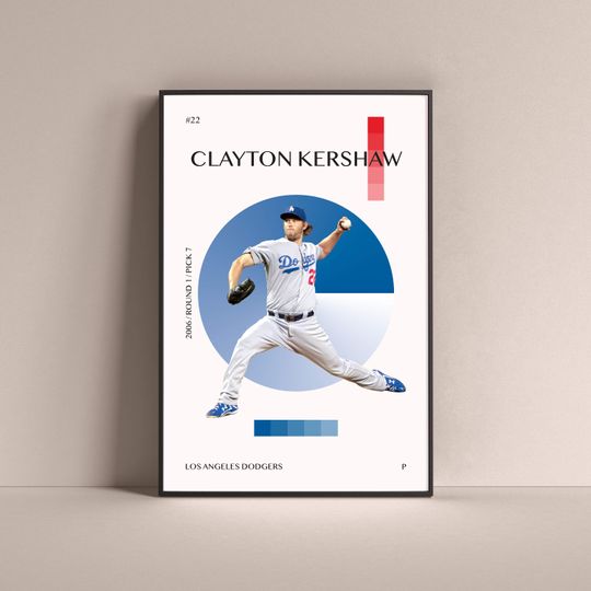 Clayton Kershaw Poster, Los Angeles Dodgers Art Print Minimalist Baseball Wall Decor For Home Living Kids Game Room Gym Bar Man Cave