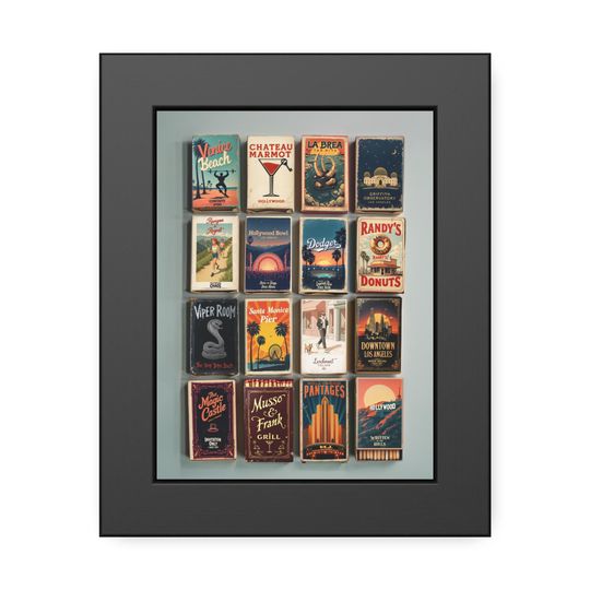 Discover Framed Los Angeles Matchbox Print  // Vintage LA Wall Art Featuring Venice, Dodger Stadium, Griffith, Pantages, More