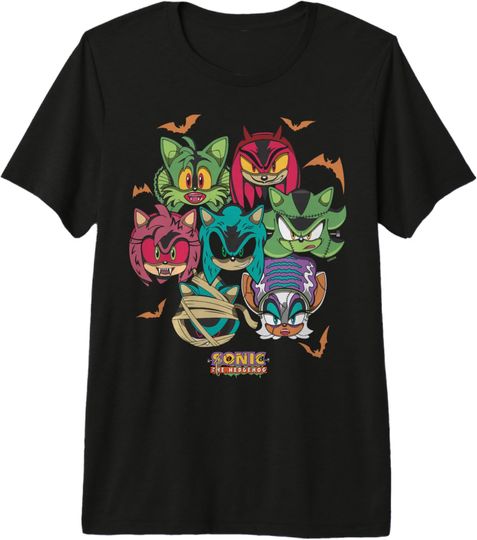 Discover Sonic The Hedgehog Halloween Creepy Monster Faces Group Shot Premium Tri-Blend T-Shirt