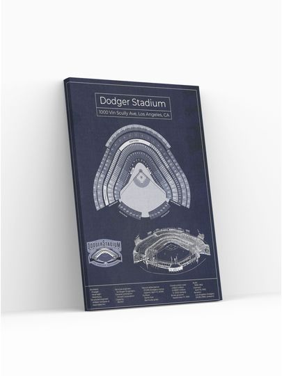 Poster Dodger Stadium - Los Angeles Dodgers Fans - Baseball  - Blueprint Navy Vertical - Vintage Wall Art