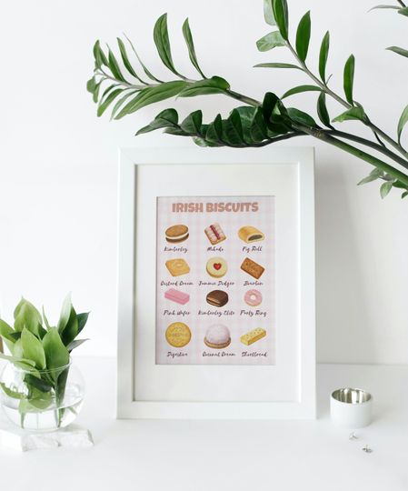 Discover Irish Biscuits Wall Art Print | Cafe Kitchen Decor | Retro Biscuit Poster | Gingham Print | Irish Nostalgia Gift | Digital Art Print Ireland